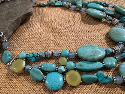 Signed Chico's 24" Turquoise Multi-Strand Statement Necklace – Bold, Colorful, Unforgettable