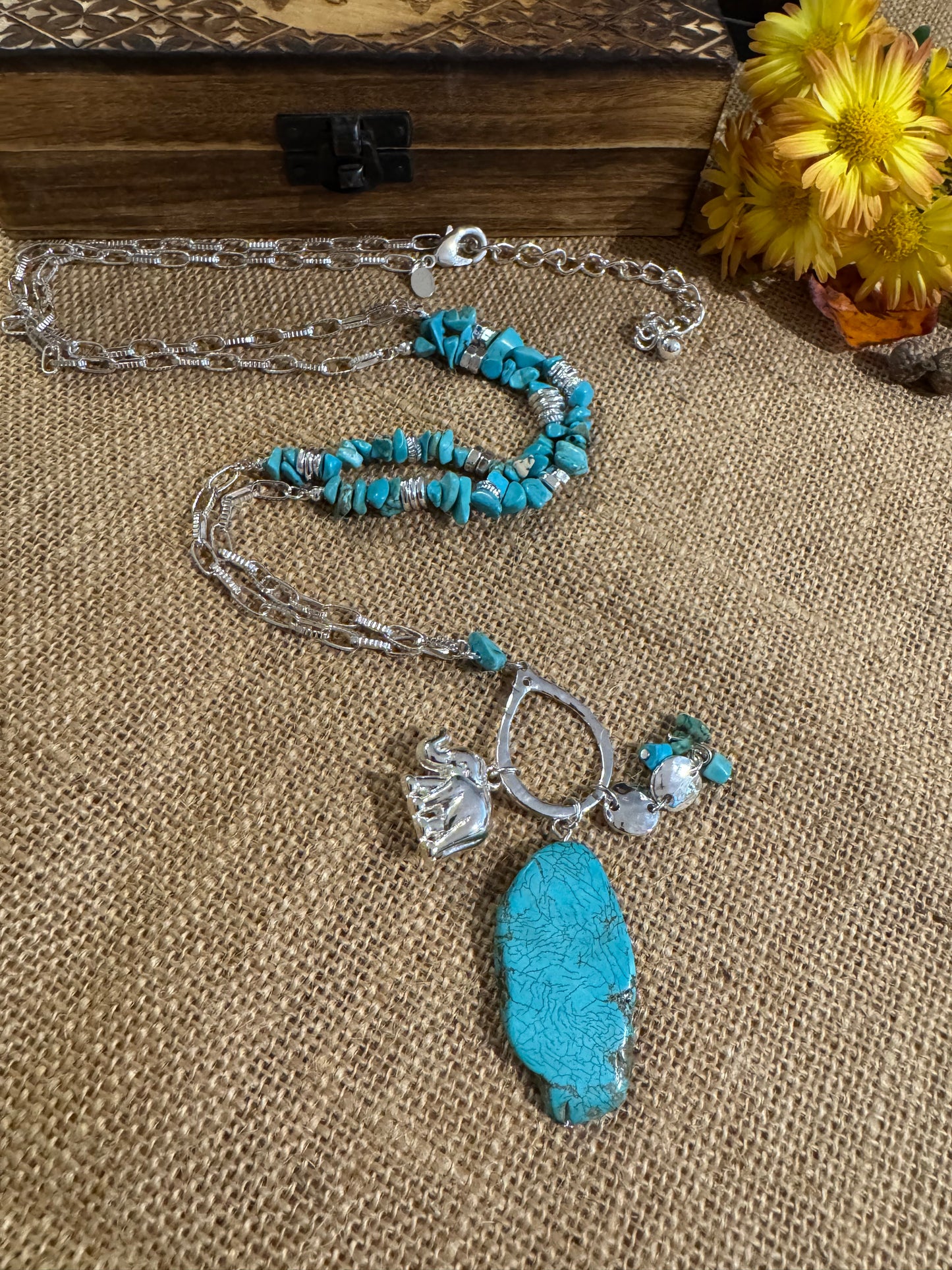 Natural Turquoise Elephant Pendant Necklace – Symbol of Strength and Good Fortune
