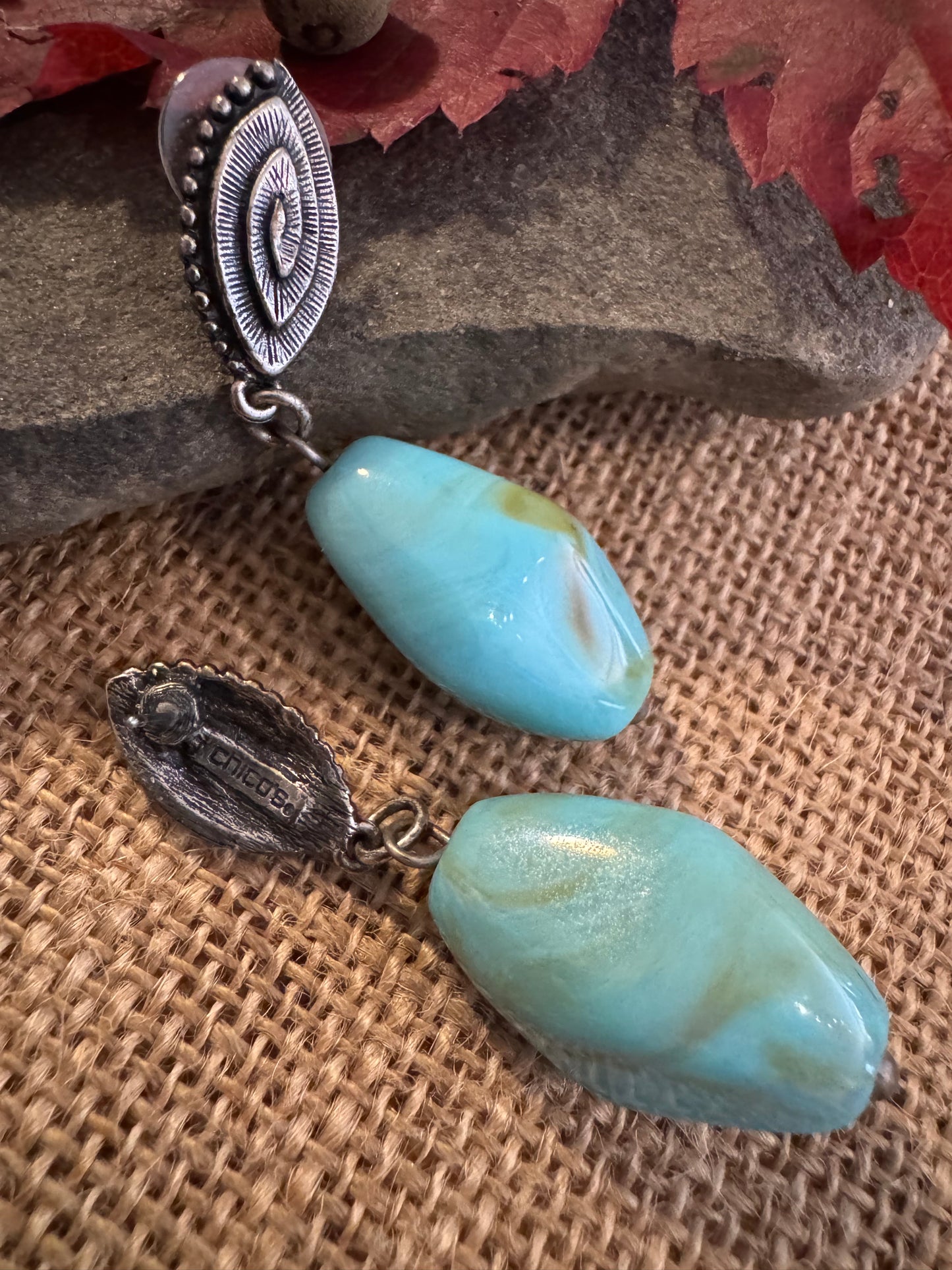Blue-Green Turquoise Dangle Earrings - Silver-Tone Elegance