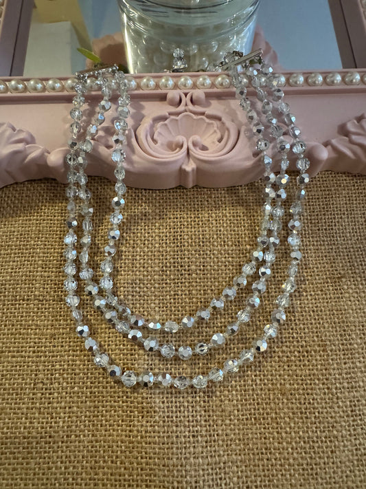 Vintage Multi-Strand 16" Faceted Crystal Beaded Necklace – Timeless Elegance