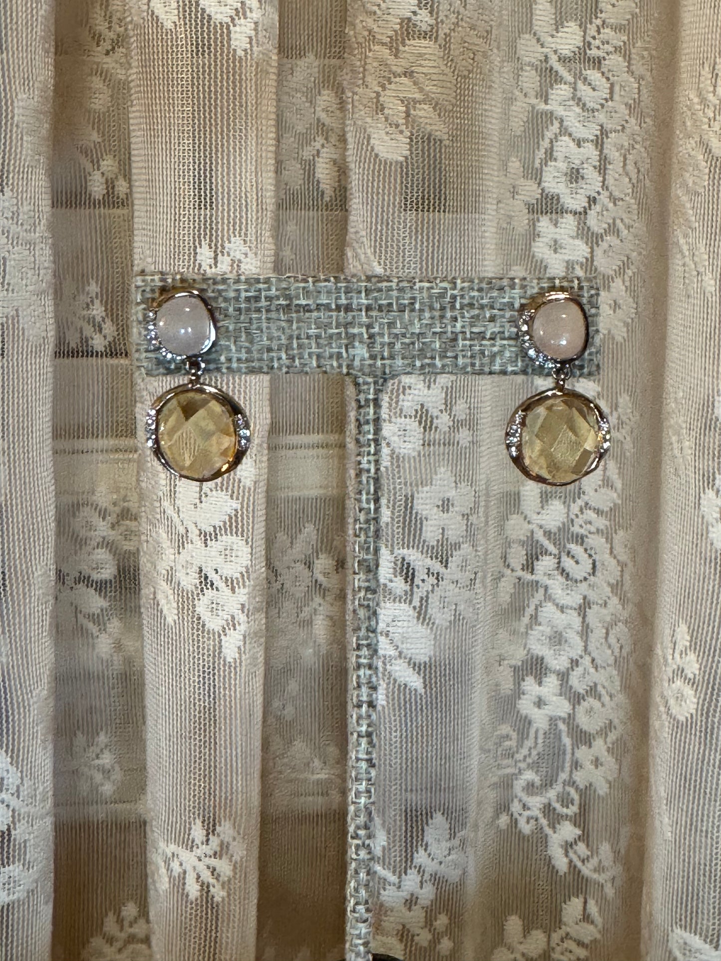 Vintage-Inspired Champagne Crystal & Blush Stone Drop Earrings