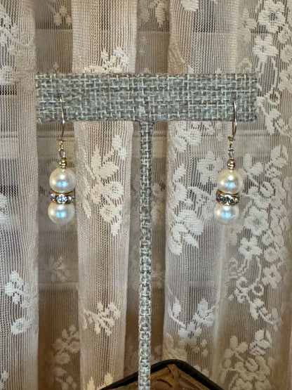Classic Pearl & Crystal Bridal Dangle Earrings