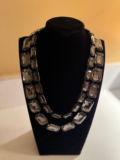 Vintage Signed Joan Rivers 20" Two-Strand Statement Necklace – Smoky Gray Elegance