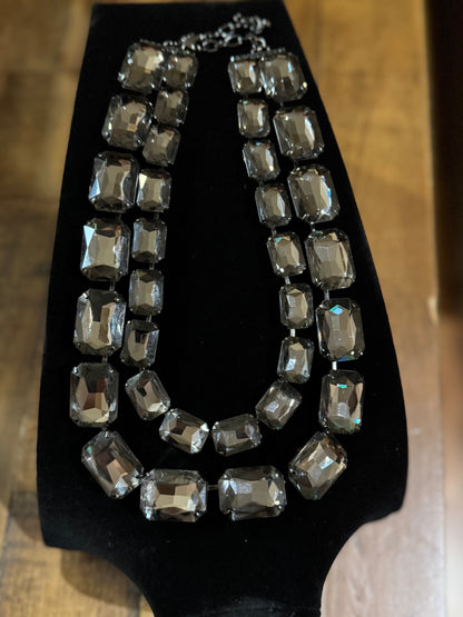 Vintage Signed Joan Rivers 20" Two-Strand Statement Necklace – Smoky Gray Elegance