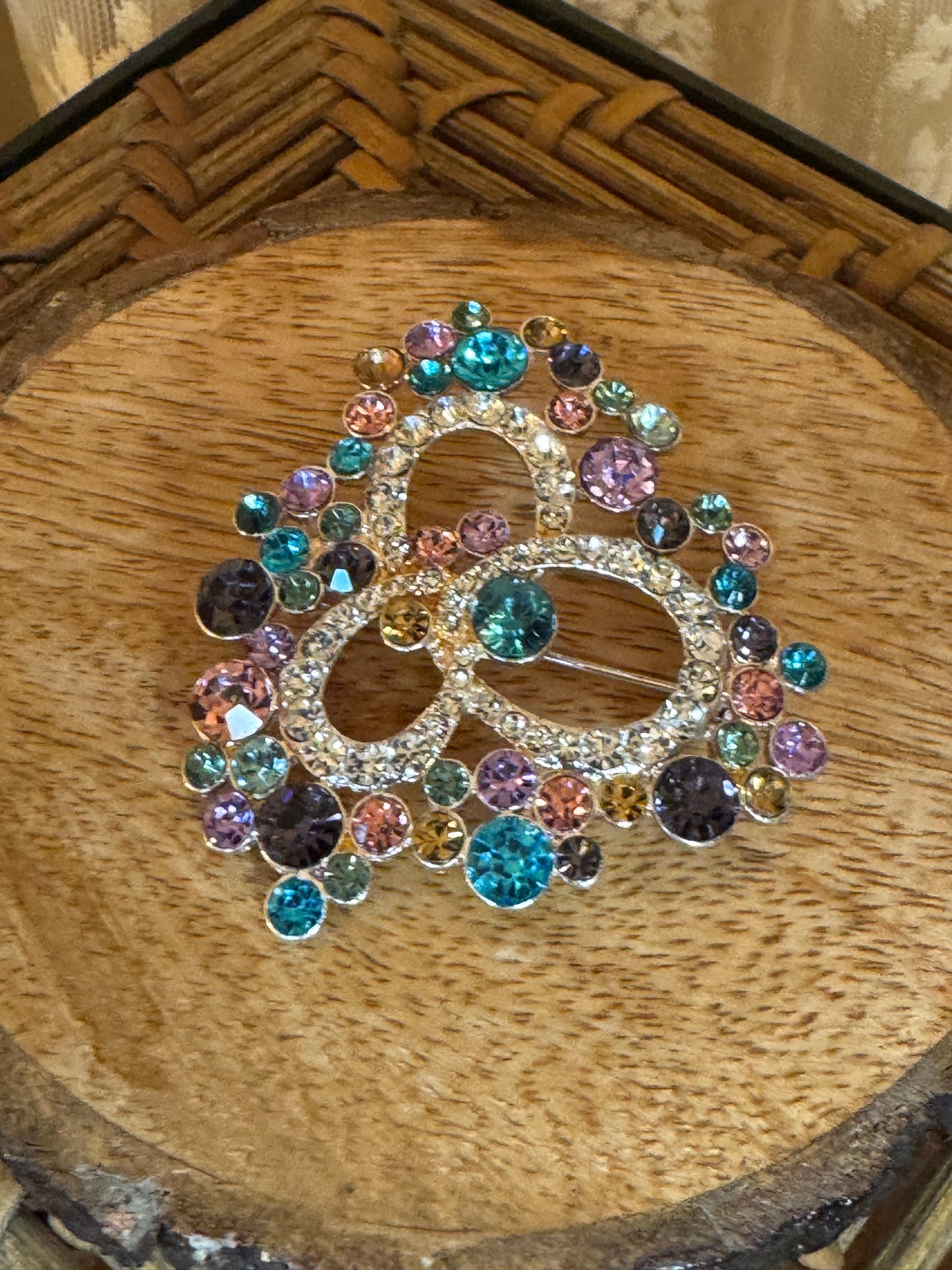 Vintage Napier Colorful Rhinestone Brooch Mid-Century Floral Swirl Pin 1950s–60s