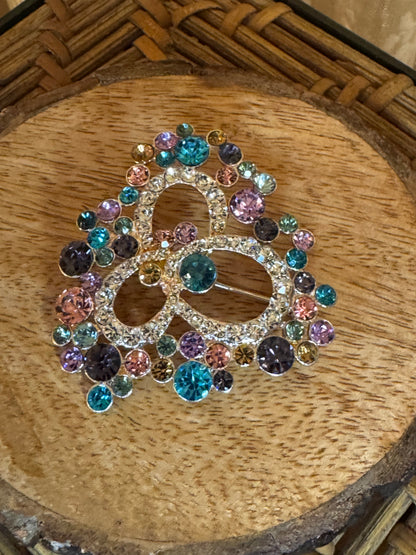 Vintage Napier Colorful Rhinestone Brooch Mid-Century Floral Swirl Pin 1950s–60s