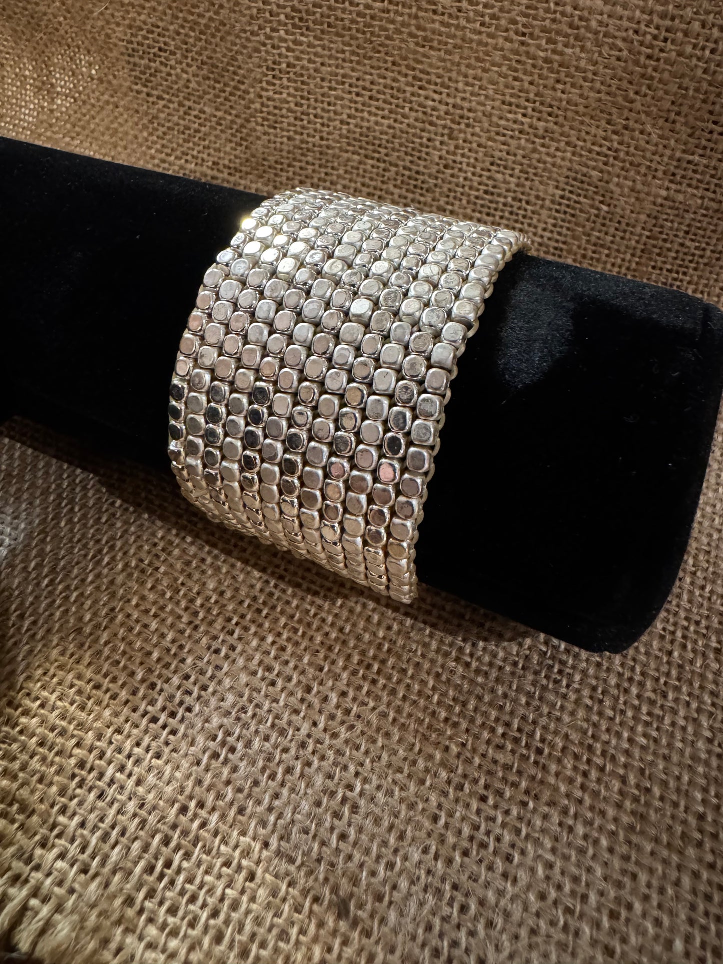 Silver-Tone Wide Stretch Bracelet – Modern & Chic