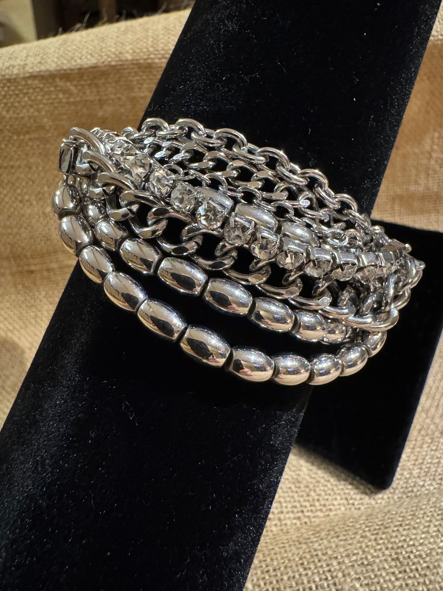 Chico's Multi-Chain Clear Rhinestone Bracelet – Silver-Tone Beaded Elegance