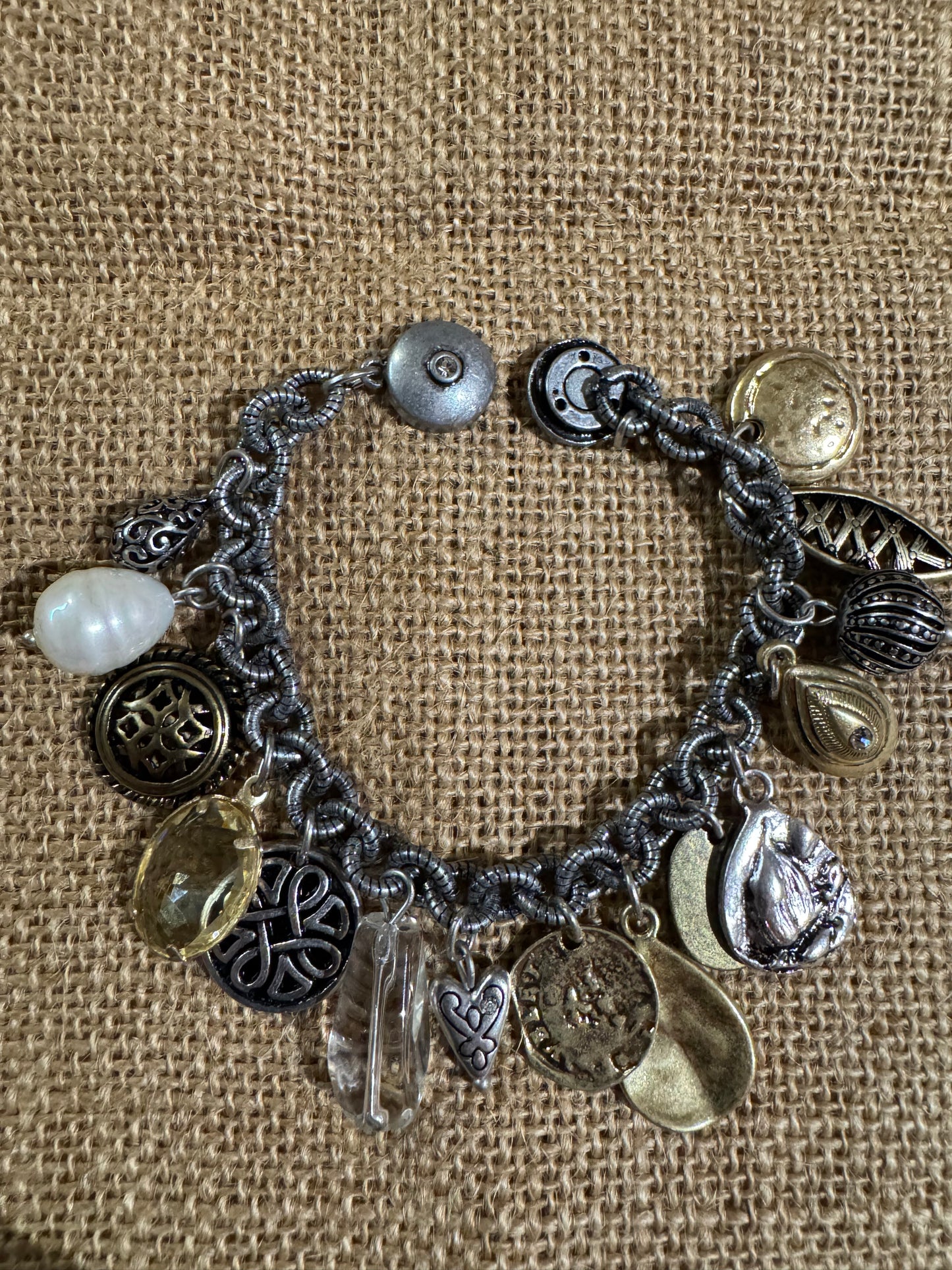 Chico's Gold and Silver Charm Bracelet – Mixed Metal & Crystal Accents