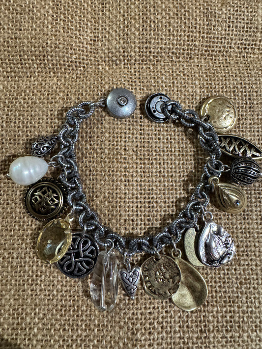 Chico's Gold and Silver Charm Bracelet – Mixed Metal & Crystal Accents