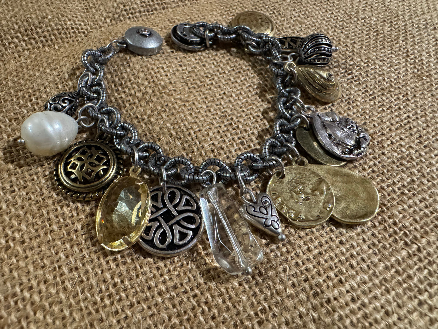 Chico's Gold and Silver Charm Bracelet – Mixed Metal & Crystal Accents