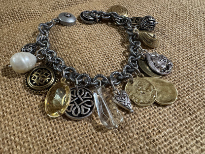 Chico's Gold and Silver Charm Bracelet – Mixed Metal & Crystal Accents