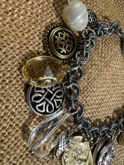 Chico's Gold and Silver Charm Bracelet – Mixed Metal & Crystal Accents
