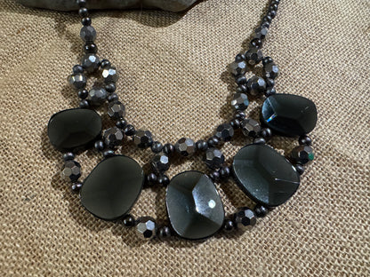 Vintage Chico's Chunky Multi-Strand Bib Necklace – Black Glass & Silver-Tone Beads