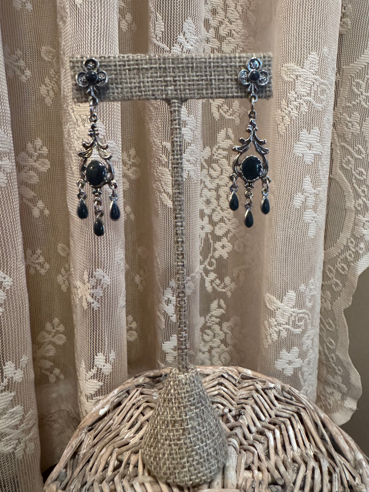 Vintage 1980s Gothic Botanical Chandelier Earrings