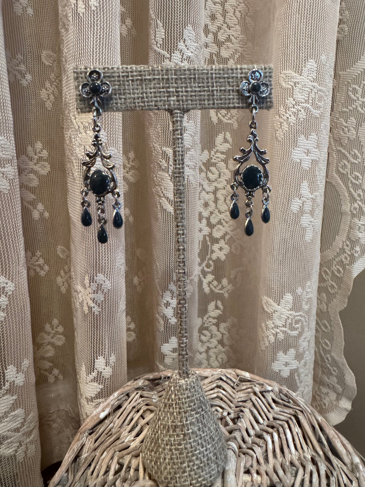 Vintage 1980s Gothic Botanical Chandelier Earrings