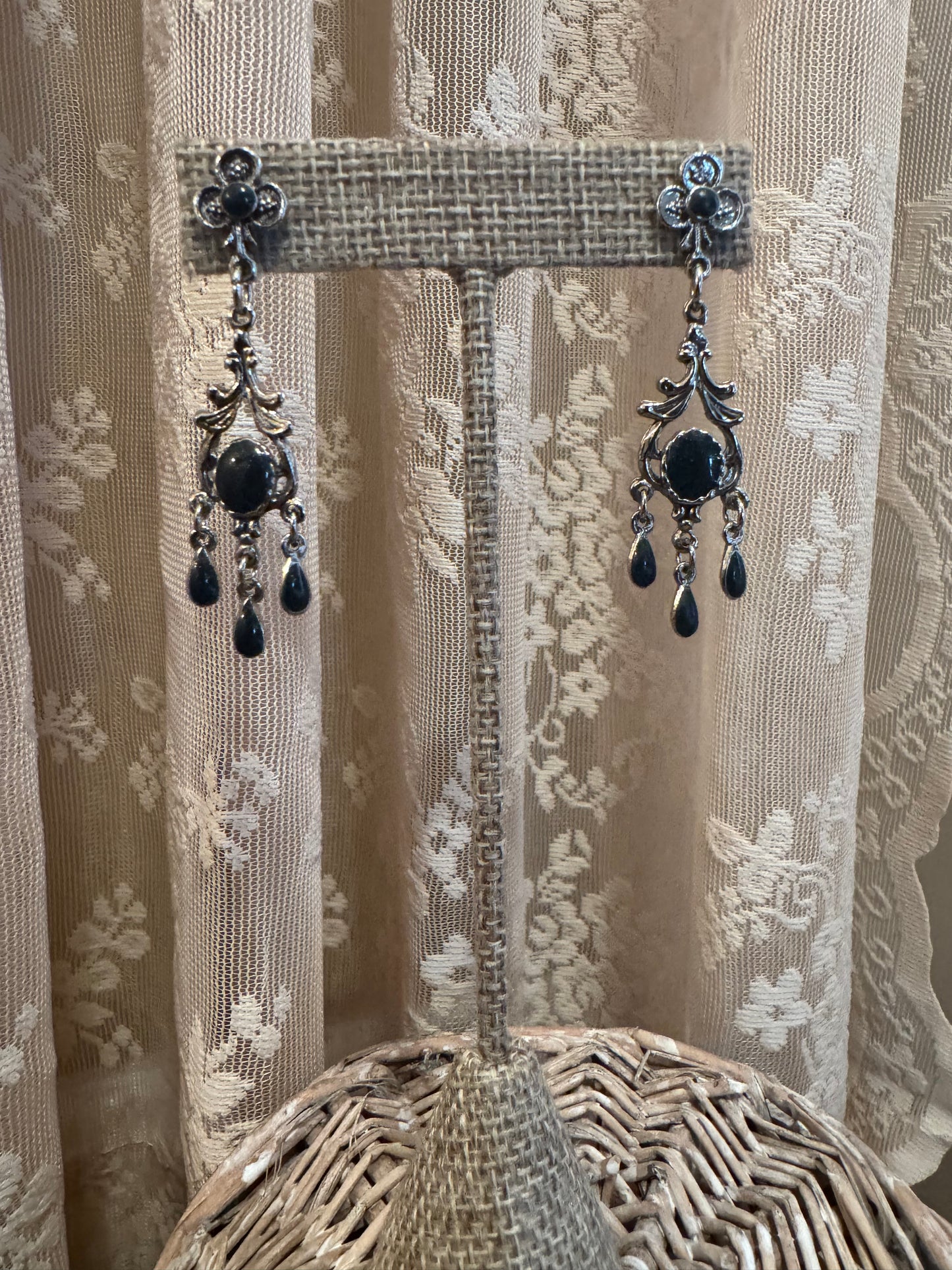 Vintage 1980s Gothic Botanical Chandelier Earrings