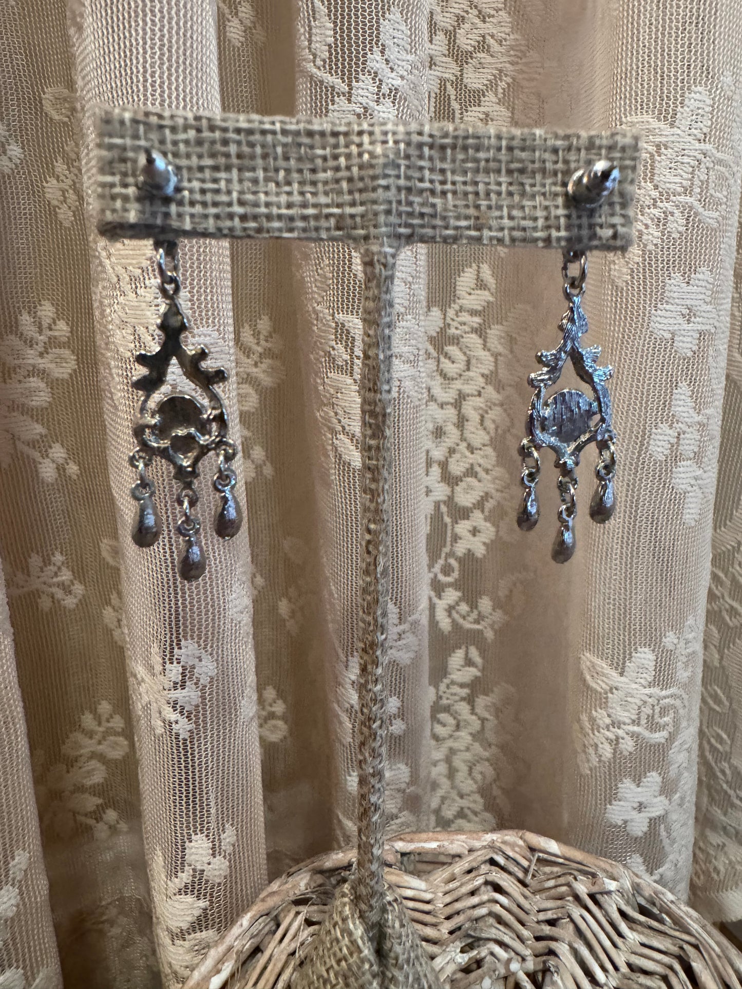 Vintage 1980s Gothic Botanical Chandelier Earrings