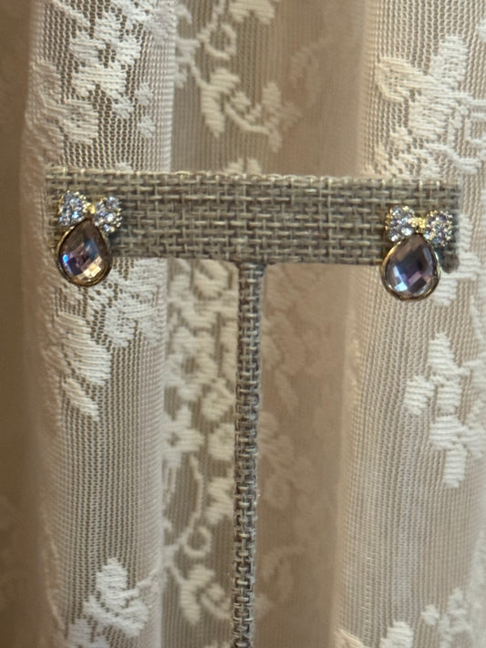 Vintage-Style Amethyst Teardrop Bow Stud Earrings