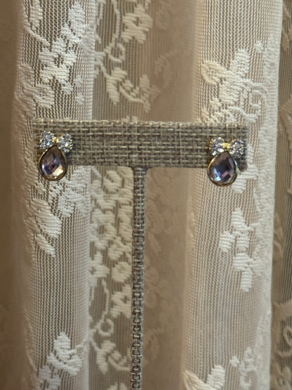 Vintage-Style Amethyst Teardrop Bow Stud Earrings