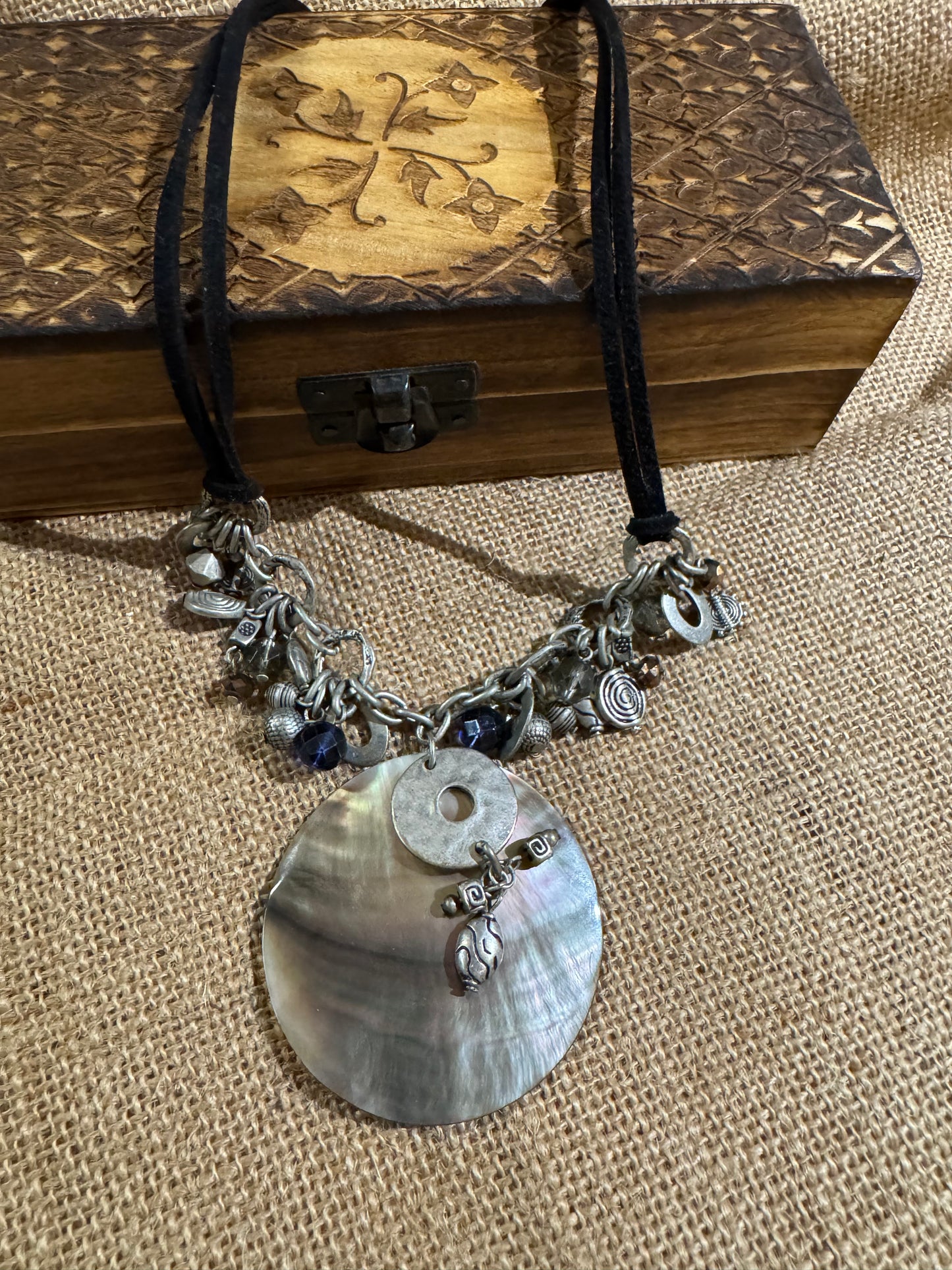 Bohemian Mother-of-Pearl & Silver-Tone Charm Necklace – Eclectic Vintage Style