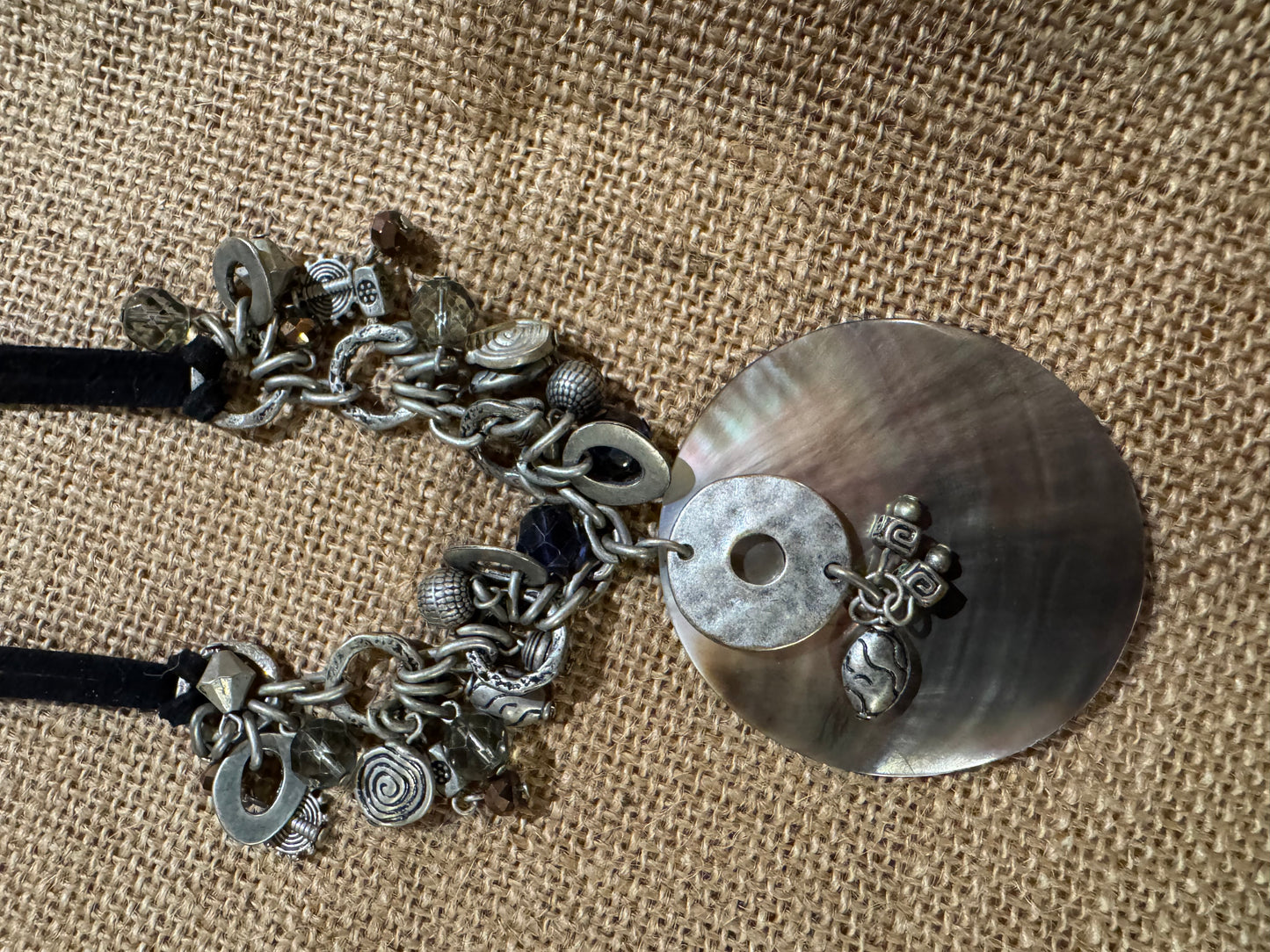 Bohemian Mother-of-Pearl & Silver-Tone Charm Necklace – Eclectic Vintage Style