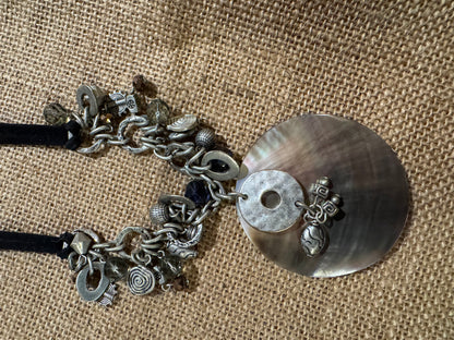 Bohemian Mother-of-Pearl & Silver-Tone Charm Necklace – Eclectic Vintage Style