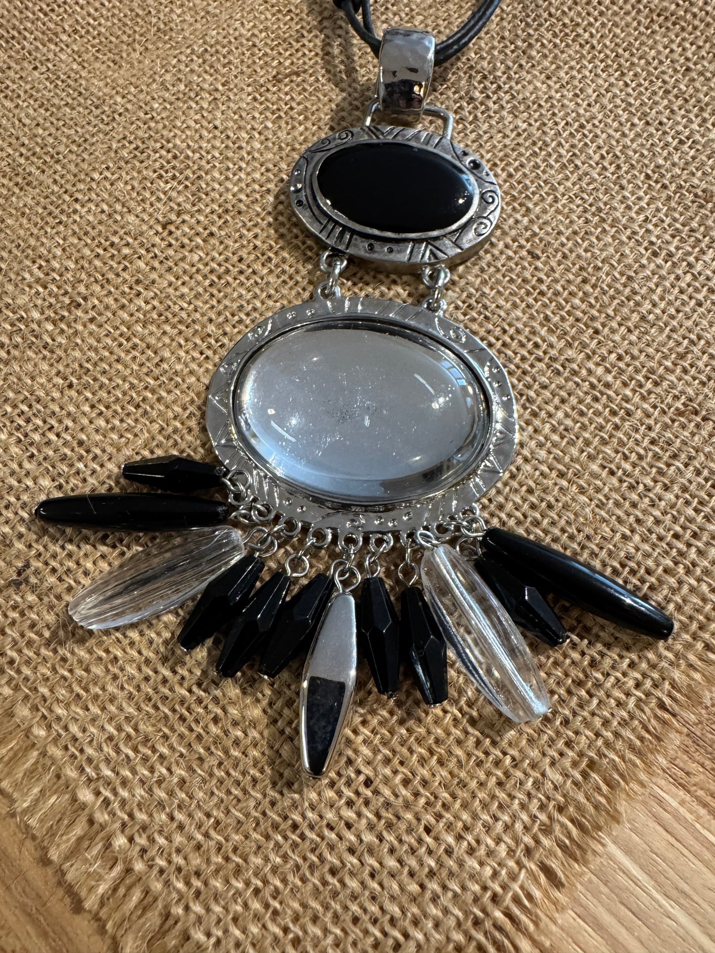 Chico's Multi-Strand Statement Necklace – Black, Silver and Clear Accents