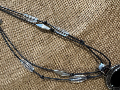 Chico's Multi-Strand Statement Necklace – Black, Silver and Clear Accents