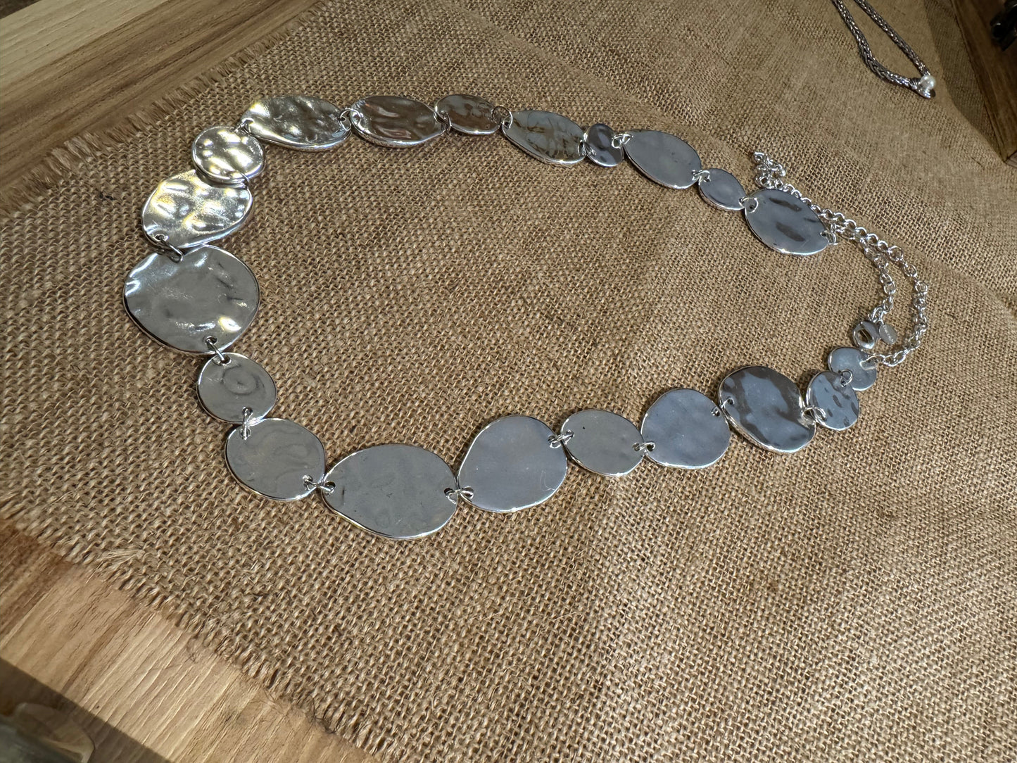 Vintage Silver-Tone Hammered Oval Link Necklace or Belt – Convertible 36" Statement Piece