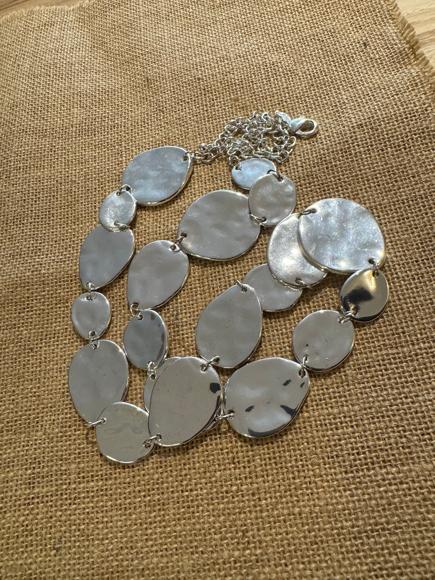 Vintage Silver-Tone Hammered Oval Link Necklace or Belt – Convertible 36" Statement Piece