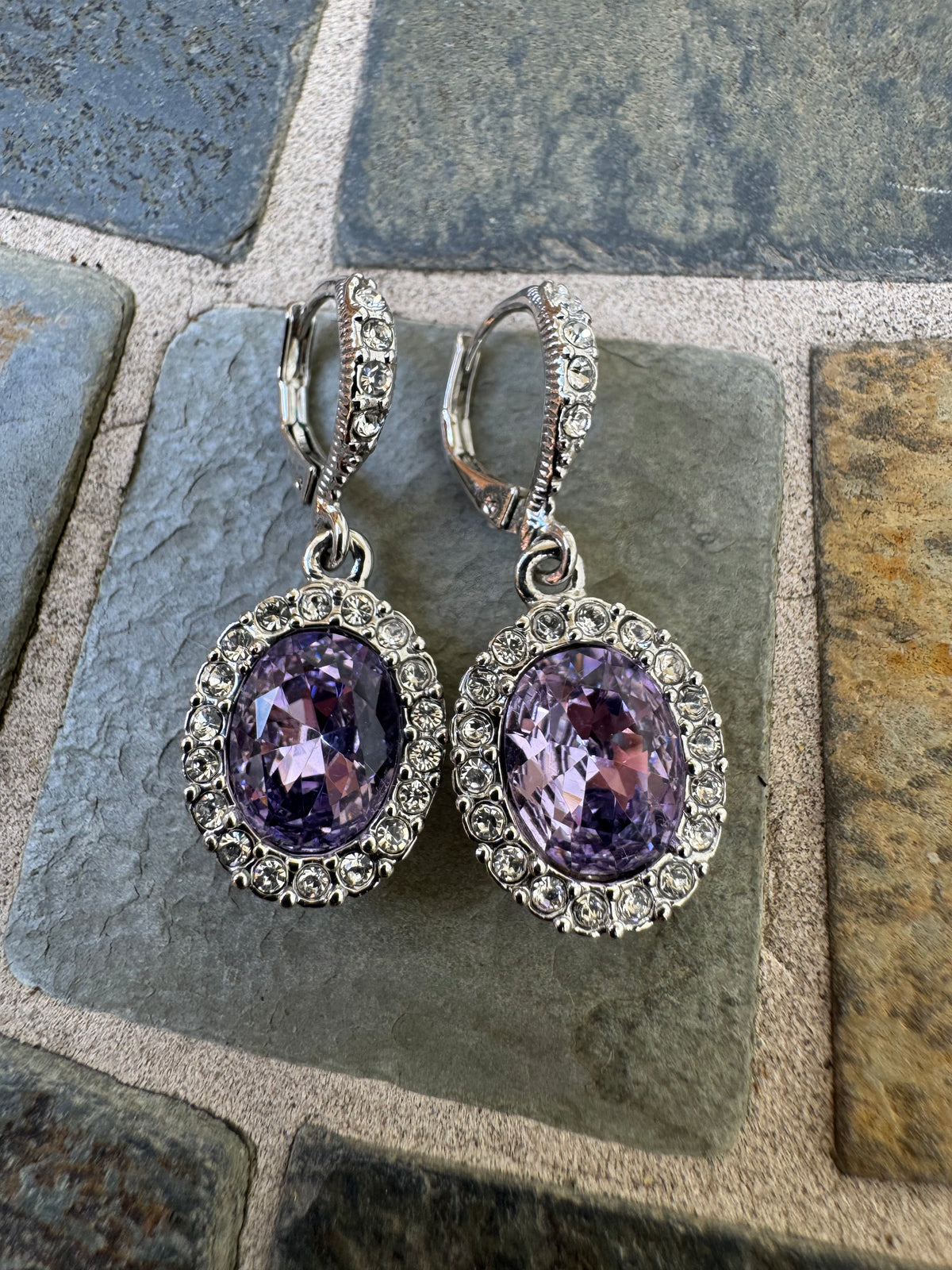 Timeless Elegance: Vintage Signed Givenchy Lavender Crystal Halo Drop Earrings