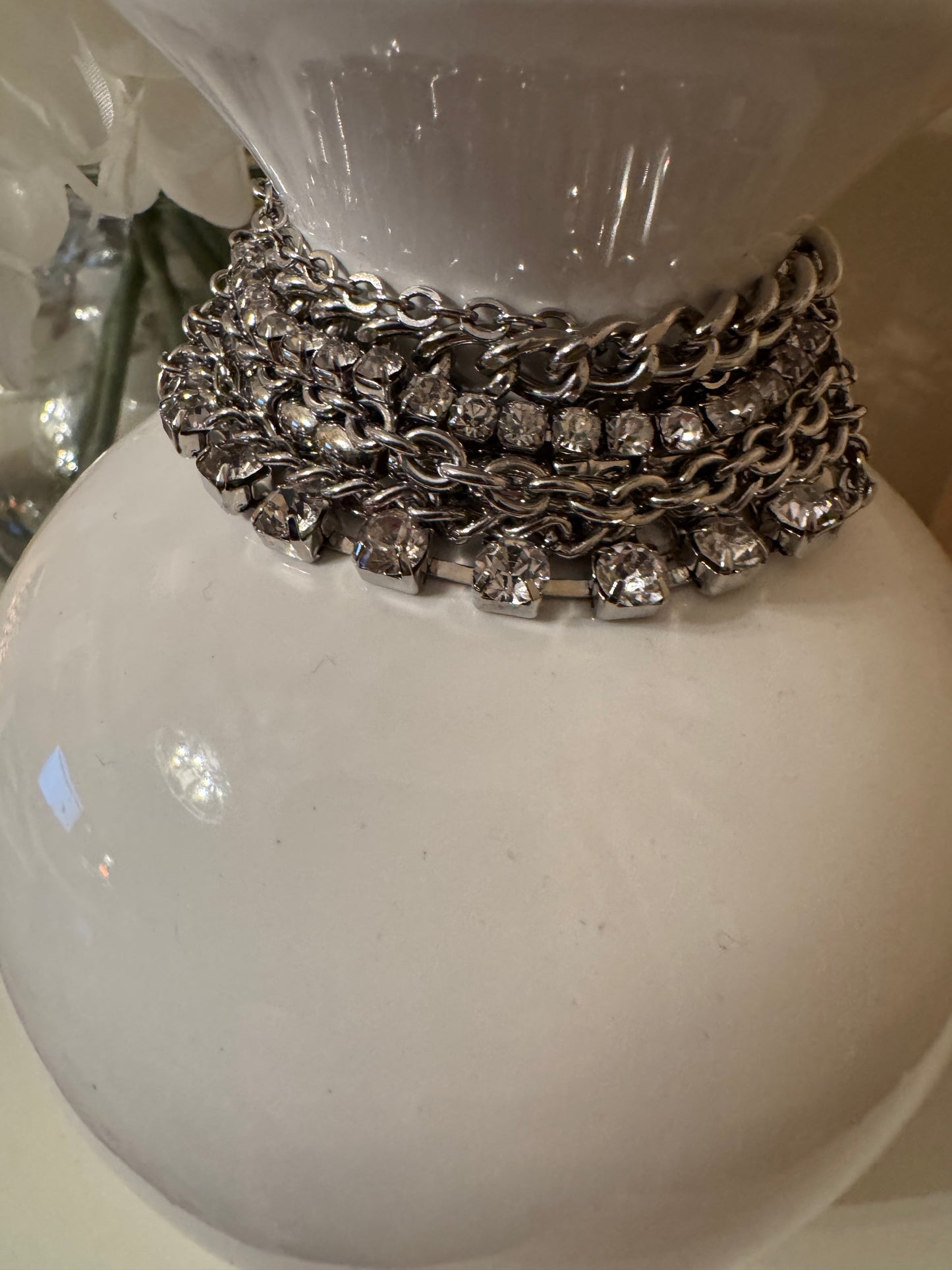 Chico's Multi-Chain Clear Rhinestone Bracelet – Silver-Tone Beaded Elegance