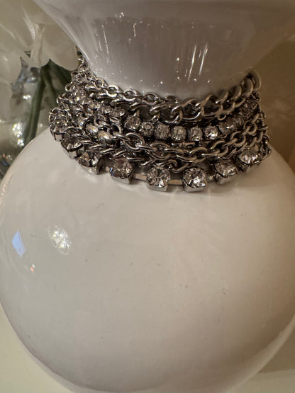 Chico's Multi-Chain Clear Rhinestone Bracelet – Silver-Tone Beaded Elegance