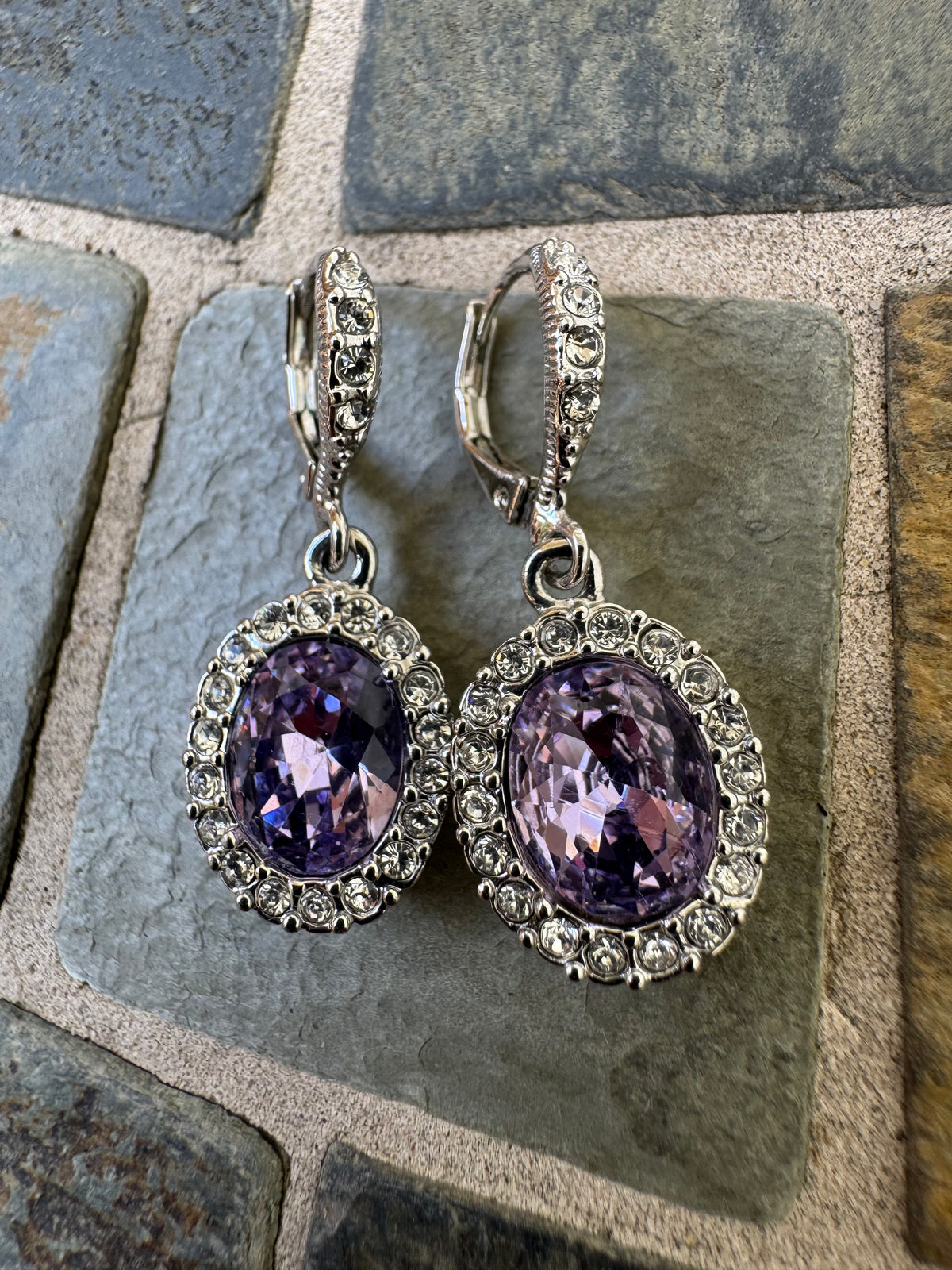Timeless Elegance: Vintage Signed Givenchy Lavender Crystal Halo Drop Earrings