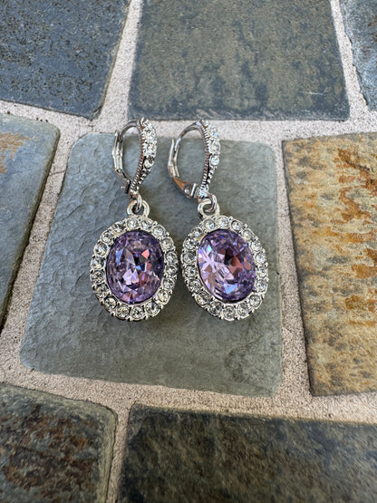 Timeless Elegance: Vintage Signed Givenchy Lavender Crystal Halo Drop Earrings