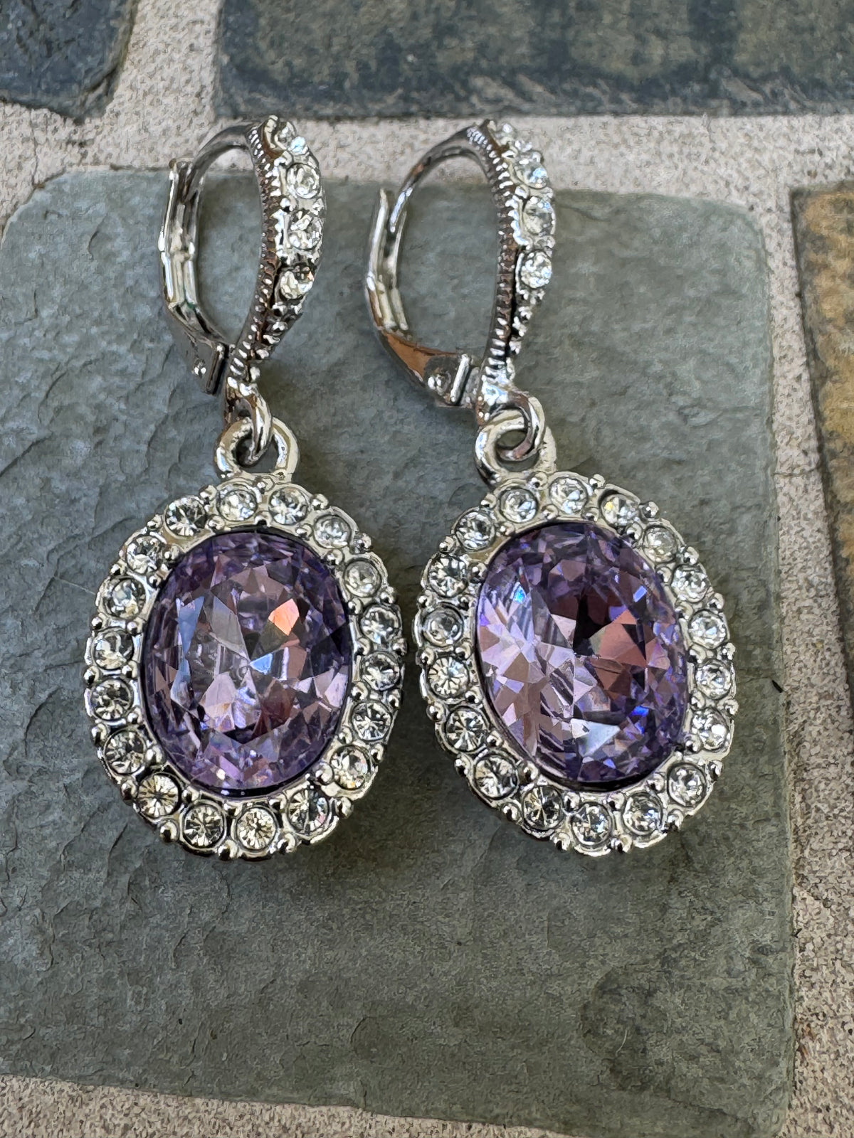 Timeless Elegance: Vintage Signed Givenchy Lavender Crystal Halo Drop Earrings