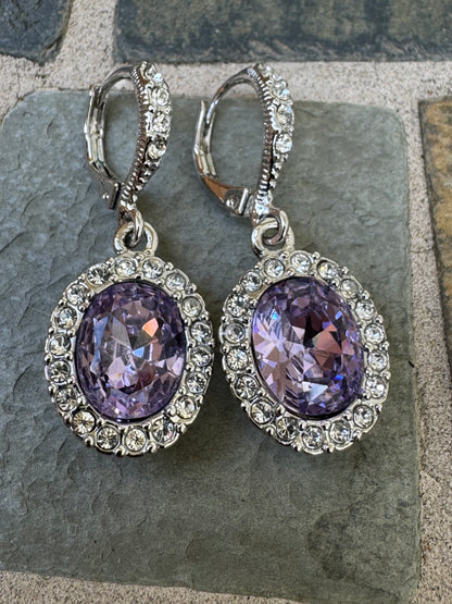 Timeless Elegance: Vintage Signed Givenchy Lavender Crystal Halo Drop Earrings