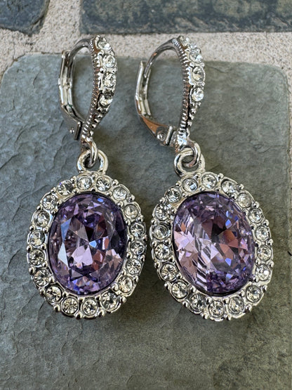 Timeless Elegance: Vintage Signed Givenchy Lavender Crystal Halo Drop Earrings
