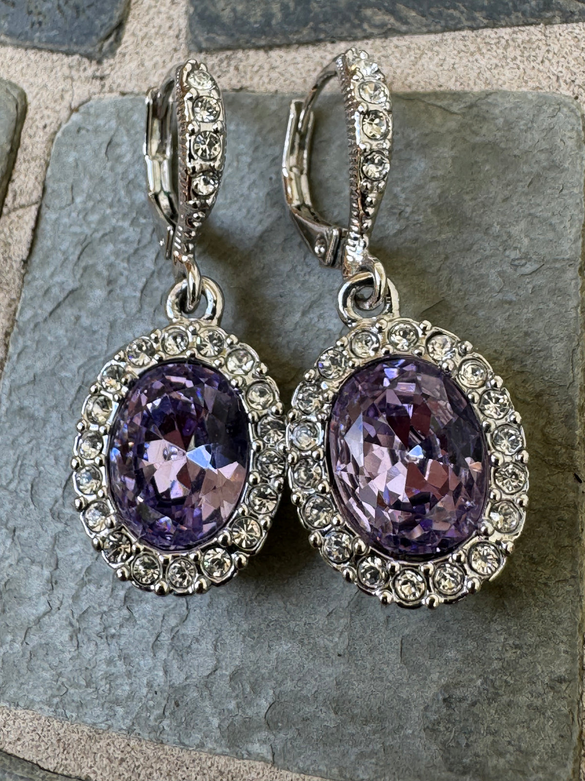 Timeless Elegance: Vintage Signed Givenchy Lavender Crystal Halo Drop Earrings