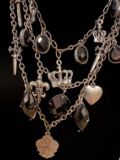 Laila Rowe 18" Multi-Strand Silver-Plated Statement Necklace – Black Stones & Regal Pendants