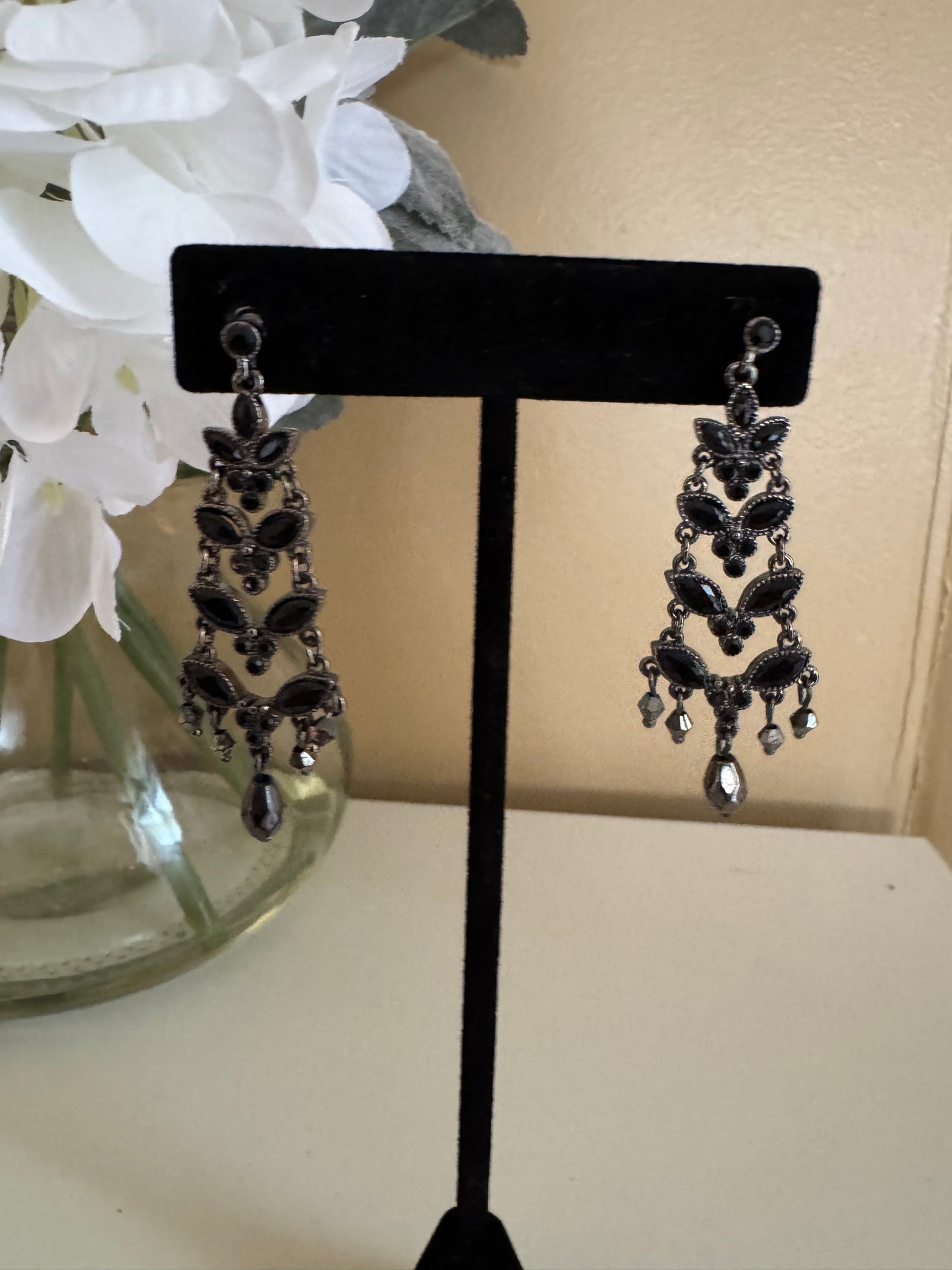 Signed Monet Dark-Tone Chandelier Earrings