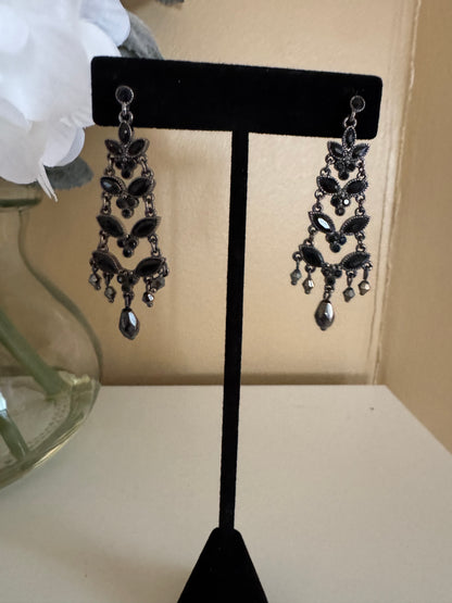 Signed Monet Dark-Tone Chandelier Earrings