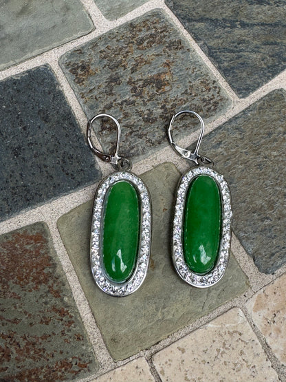 Vintage Art Deco Elegance: Green Stone & Crystal Halo Leverback Earrings
