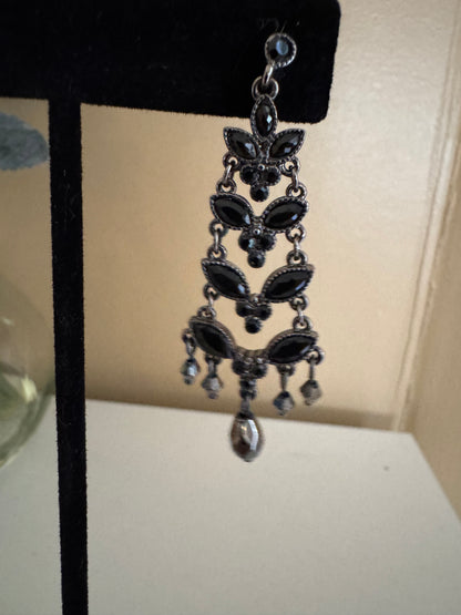 Signed Monet Dark-Tone Chandelier Earrings