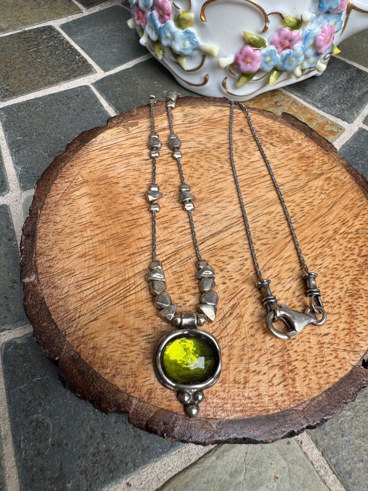 Vintage Silpada "Daintree" Sterling Silver Green Glass Necklace