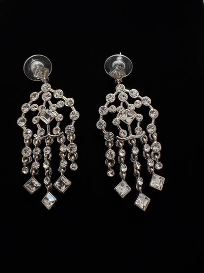 Vintage Silver-Toned Rhinestone Chandelier Earrings (Graziano Inspired)