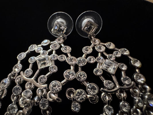 Vintage Silver-Toned Rhinestone Chandelier Earrings (Graziano Inspired)