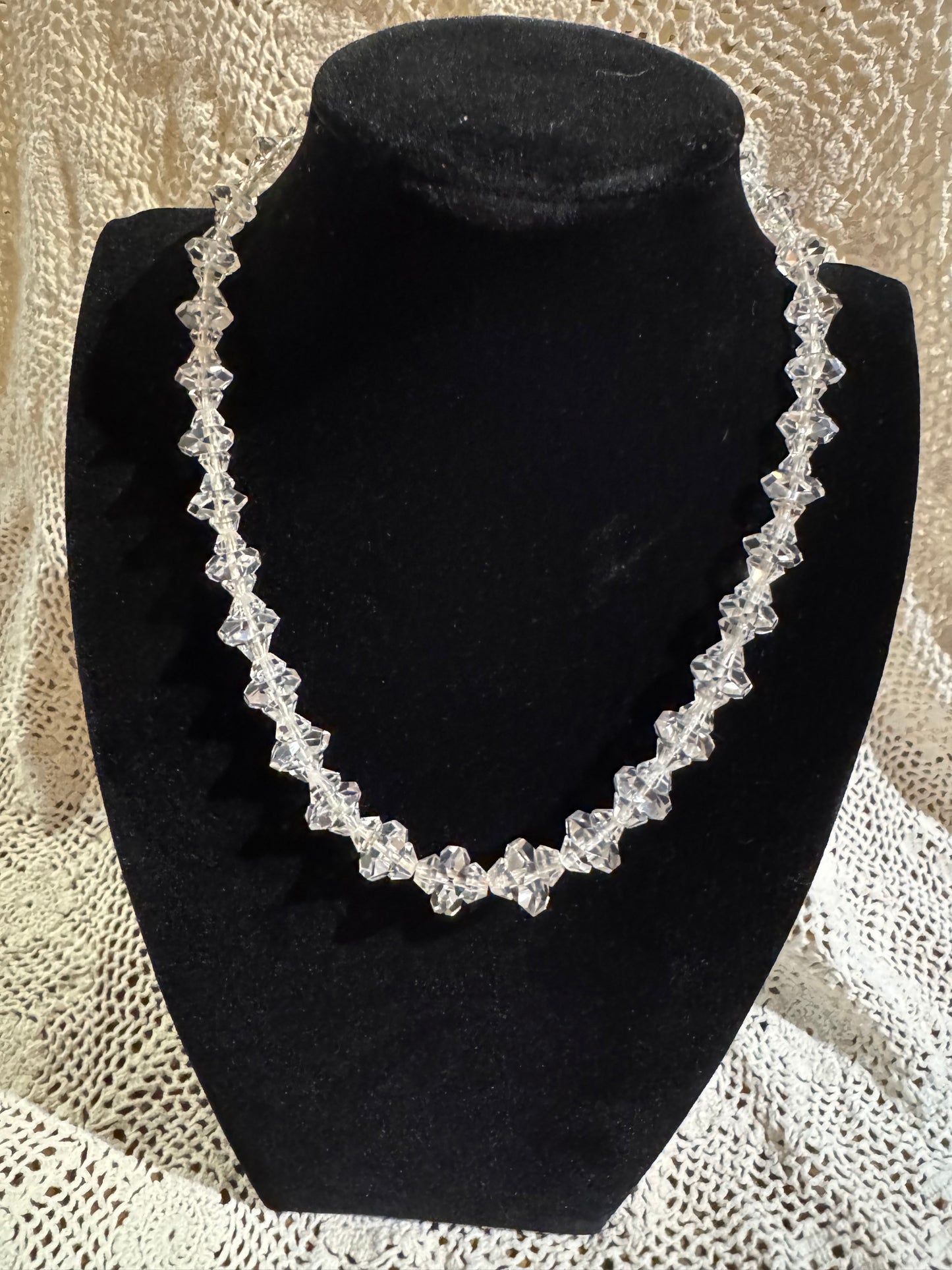 Antique Art Deco Cut Crystal Quartz Necklace with Sterling Silver Clasp – 15”