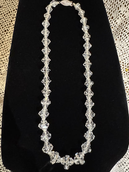Antique Art Deco Cut Crystal Quartz Necklace with Sterling Silver Clasp – 15”